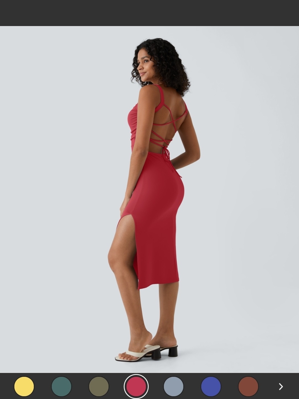 Halara Softly Zero Airy Ruched Lace Up Bodycon Midi Casual Dress
